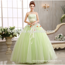 Latest Design Bride Gorgeous Light Green Appliqued Strapless Floor Length Tulle Puffy Ball Gown Light Green Wedding Dress